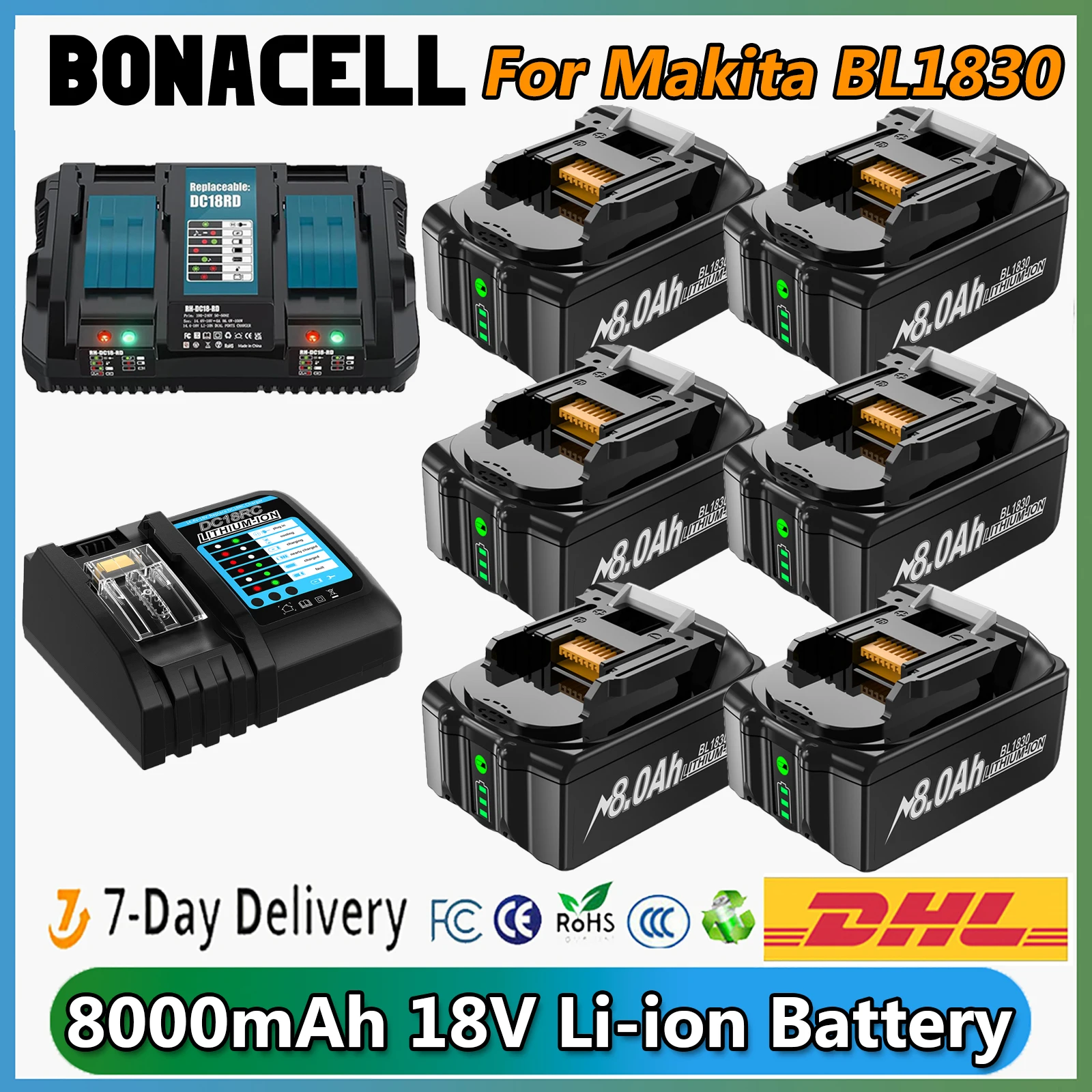 Для Makita BL1830 аккумулятор 8000 мАч 18 В BL1815 BL1860 BL1840 сменный для инструмента с зарядным устройством 4A