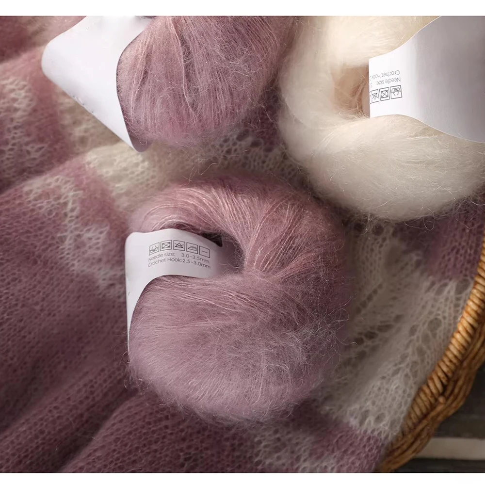 25G Superfeines, weiches Mohairgarn, Angorawolle, Kaschmir-Häkelgarn, flauschiges Garn zum Stricken von Baby-Pullovern, DIY-Schals und Tüchern