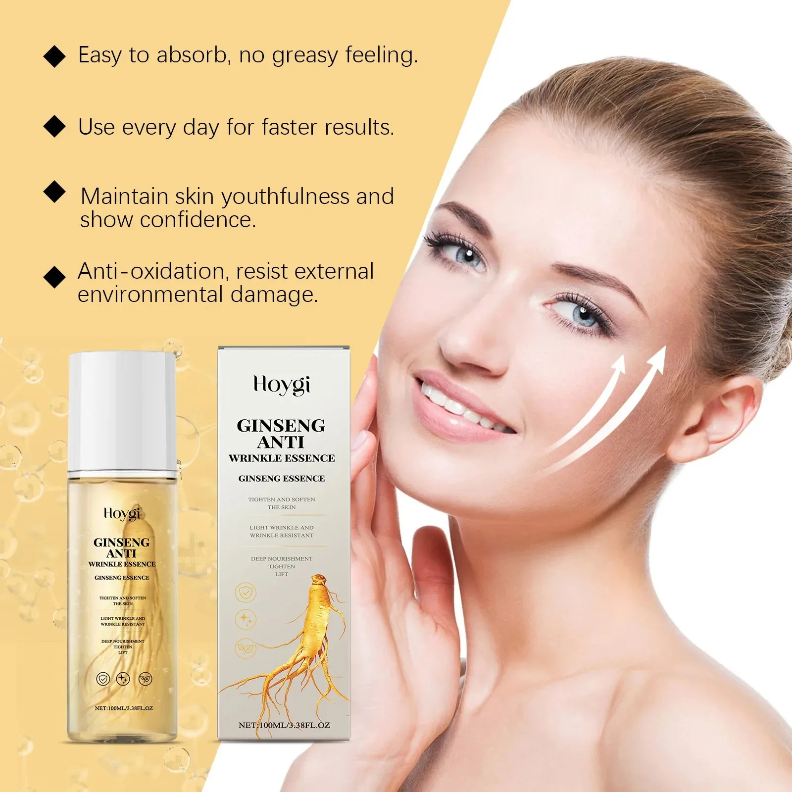 

100ml Gold Ginseng Face Essence Polypeptide Lightning Moisturizing Smoothing Facial Serum for Skin Care Ginseng All Skin Types