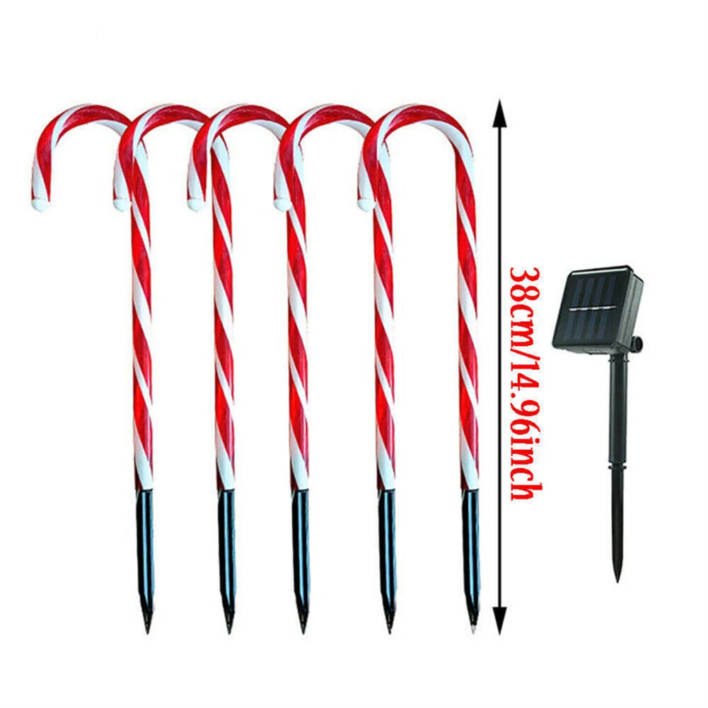 5PCS/Set Christmas Solar Candy Cane Lights With Stakes IP44 Waterproof 8 Lighting Modes Pathway Markers Lights