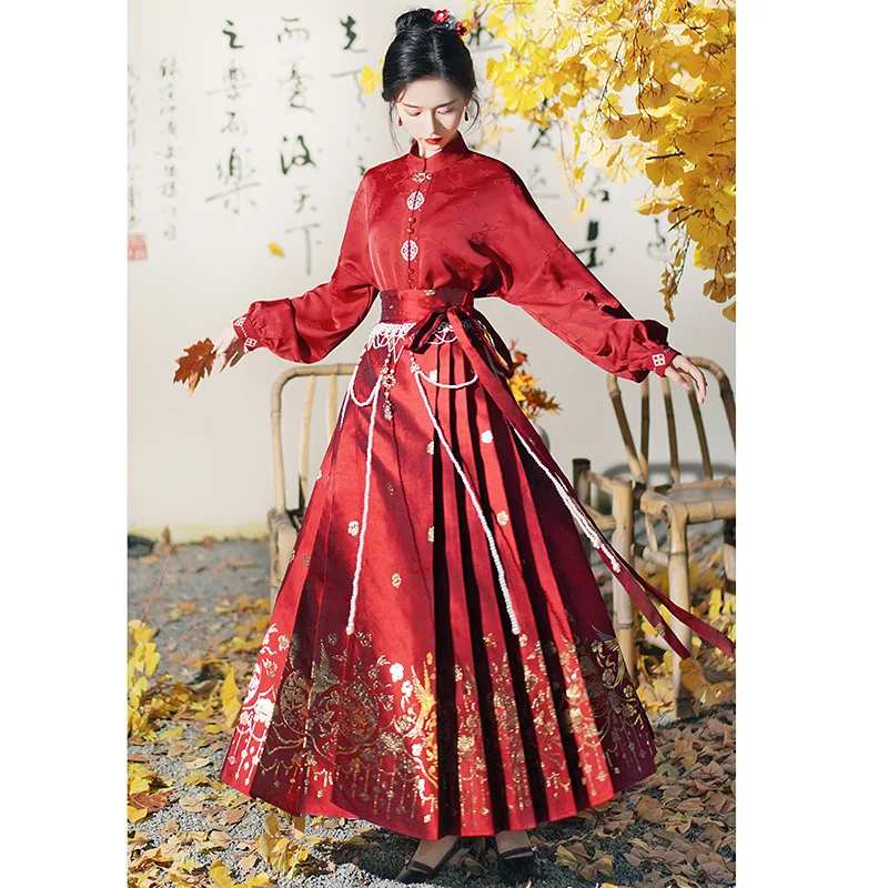 

Improved Ming Dynasty Ancient Chinese Traditional Daily Wear Women's Hanfu Horse Face Skirt Modern Hanfu Clothes