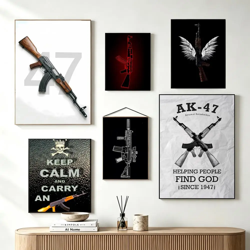 Modern Iconic Firearm A-AK-47 Poster Self-Adhesive Wall Art HD Print For Dorm Teen Room Decor Gift
