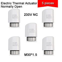 5 Pieces Manifold 230V / 24V Electric Thermal Actuator Thermoelectric Drive Motor Normally Open Closed for Underfloor Heating