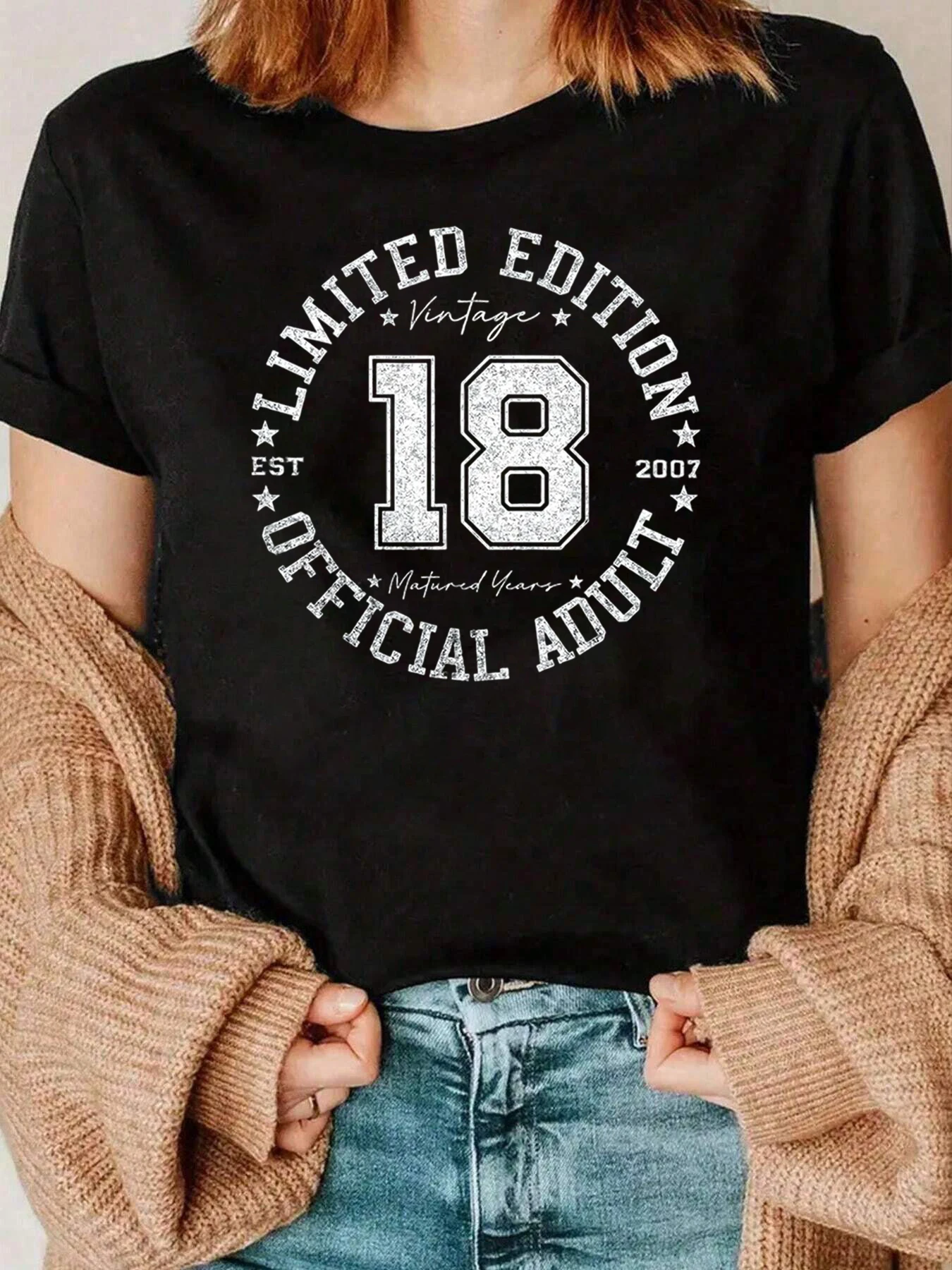 Limited Edition 18 jaar officieel volwassen vintage print T-shirt vrijetijdskleding voor dames 220 g