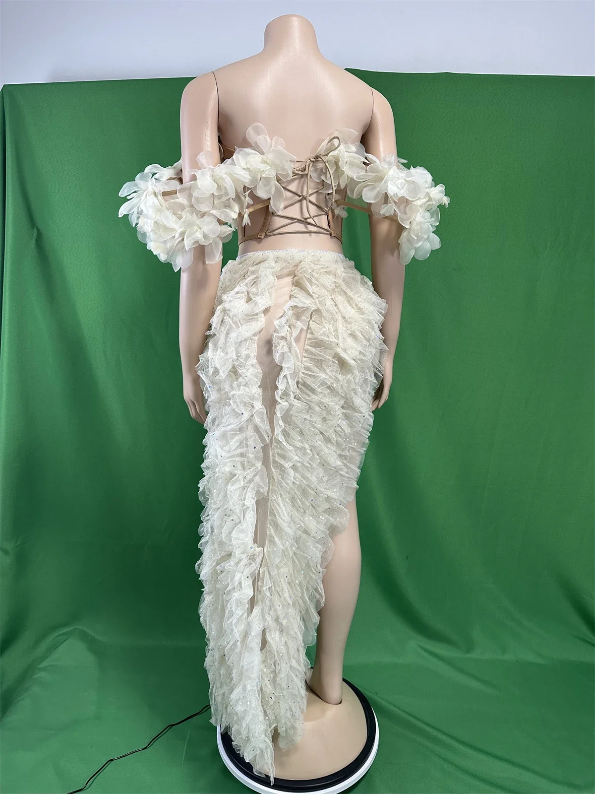 Flower Ruffle Drag Queen Costume Straps Tops Split Skirts Cheerleading Nights Out Dressy Design