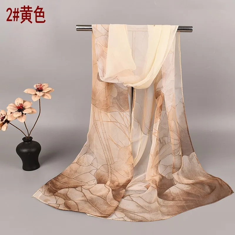 Spring and Summer Hot Selling Silk Scarves with Lotus Pattern 50*160 Printed Silk Scarves and Long Scarves Wholesale