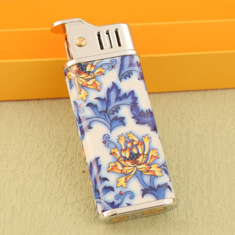 

Металлическая сине-белая фарфоровая масляная зажигалка в китайском стиле, простая персонализированная старая шлифовальная круга, креативная трендовая зажигалка, оптовая продажа