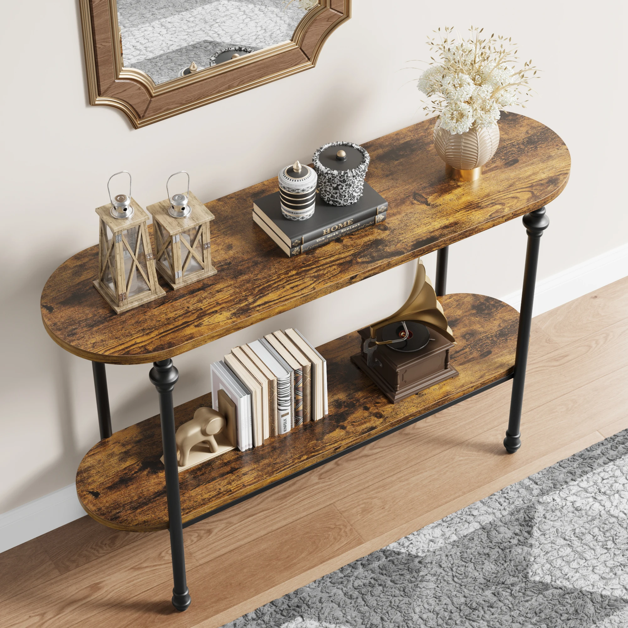 

Console Table, 43.3" Entryway Table with Storage, 2 Tier Sofa Table with Metal Frame and MDF, Behind Couch Table for Living Room