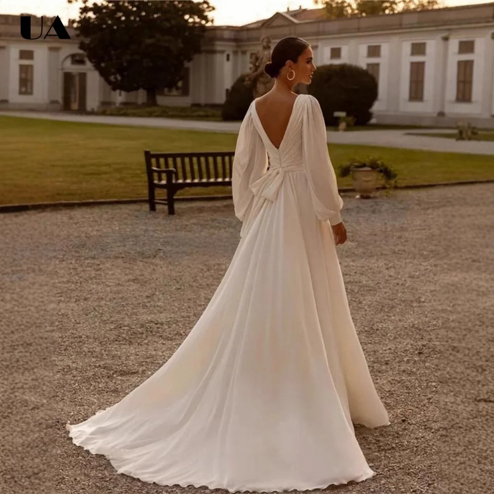 

ULBYANRY Customized Chiffon A-line Evening Dresses for Women French Style Deep V-neck Prom Dress Sexy Solid Backless Maxi Dress