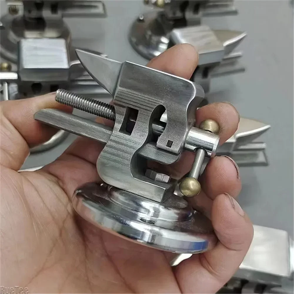 Watch Repair Holder Mini 304 Stainless Steel Bench Vise with Anvil 1 Inch Adjustable Clamp with Swivel Base DIY Watch Repair