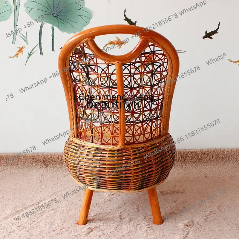 xz1Real Rattan gewebt Freizeitstuhl Balkon kleiner Sitz Sessel Haushalt kleine Bank Hocker Schuhwechselhocker