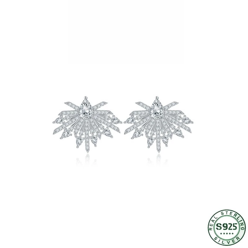 Hot selling fashion 100% S925 pure silver zircon earrings for women, luxurious surround fashion silver earrings, wedding jewelry
