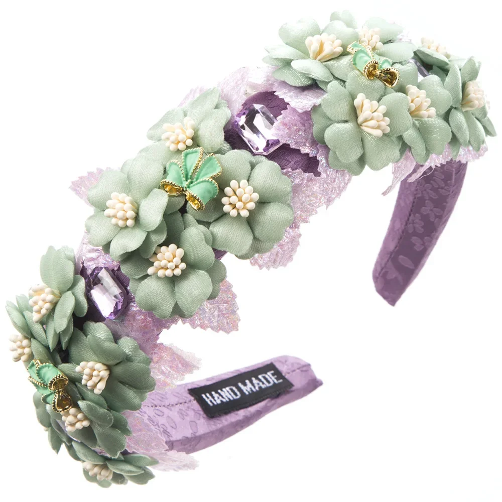 Korean-Style Printed Fabric Fashionable Artificial Flower Headband Sweet Fresh Diamond-Embedded Elegant Hair Accessories