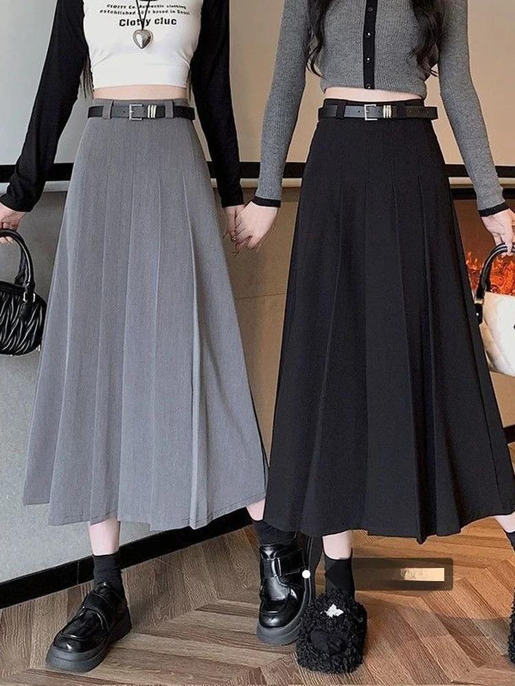 

Черная плиссированная юбка А-силуэта с высокой талией для женщин, длинная повседневная юбка на раннюю весну, модель Ele Dra Gown