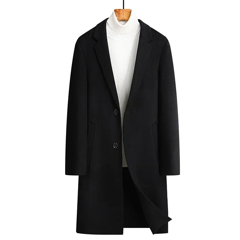 

100% wool double-sided woolen coat men's medium and long winter woolen jacket middle-aged and young trench coat woolen