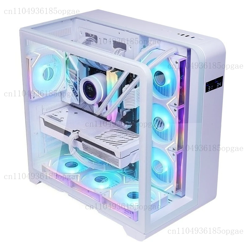 PLUS Panoramic Sea View Room Desktop Computer Case Curved Glass LCD Digital Display 360 Water Cooling