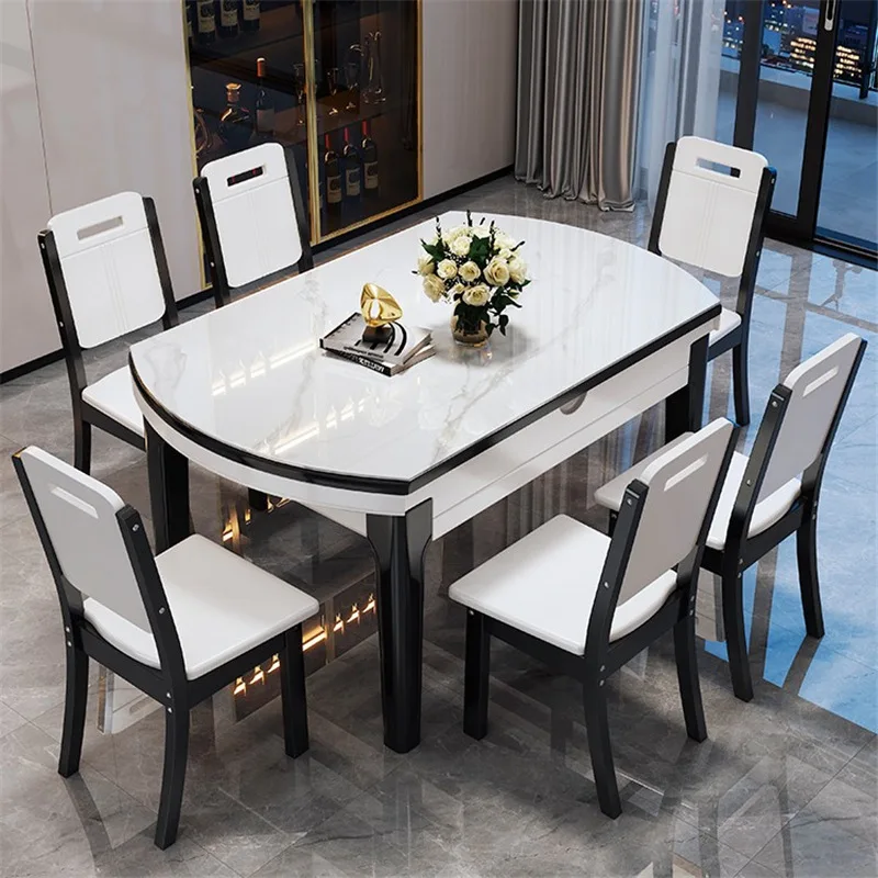 Rock slab dining table and chair combination, retractable, folding, household, eating table