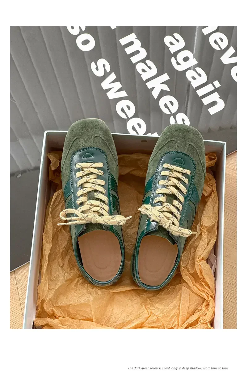 

German Training Shoes Women 2025 New Genuine Leather Women Sneakers Flat Lace-up Retro Large Size Forrest Gump Shoes Women