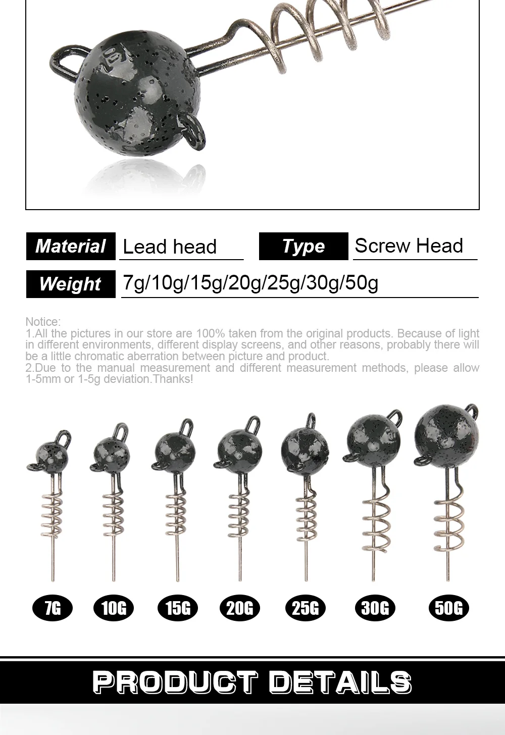 Palisander Schraube Jig Kopf Für Weiche Köder 7g 10g 15g 20g 25g 30g 50g mit Schraube Spirale Platinen Gewicht Gummi Fisch Angeln Ausrüstung – Detail 2