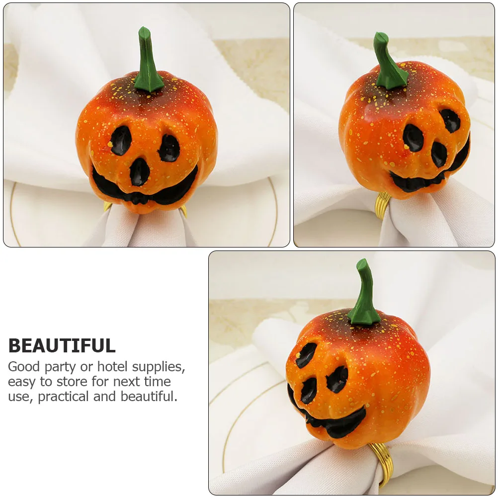 

4pcs Pumpkin Napkin Buckles Hollow Alloy Design Orange Halloween Table Decor Delicate Elegant Chic Bright Color Easy Storage