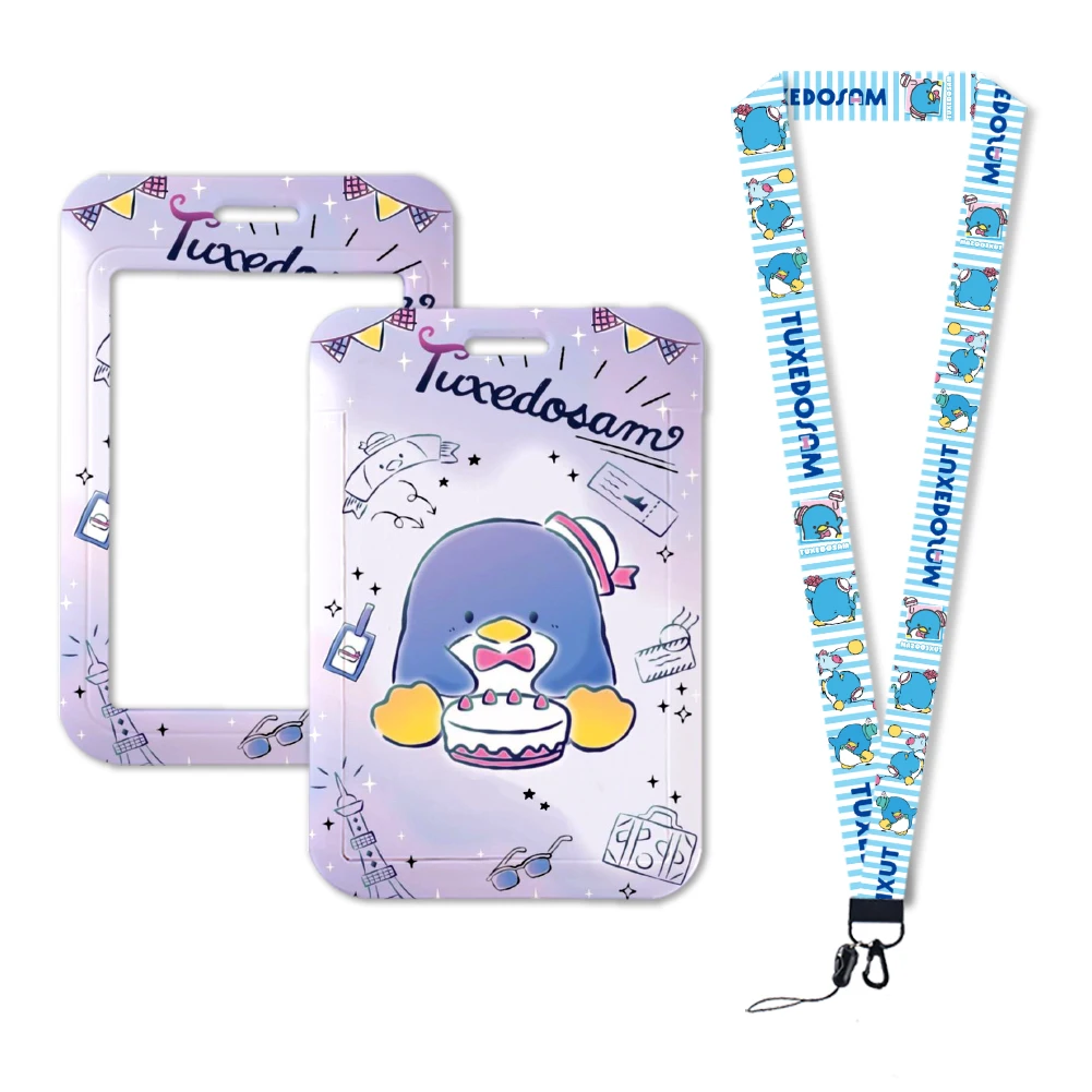 W Lovely Tuxedo Sam Sanrio Anime ID Badge Holder Neck Strap Subway Card Holders Student Campus Lanyard Credential Holder