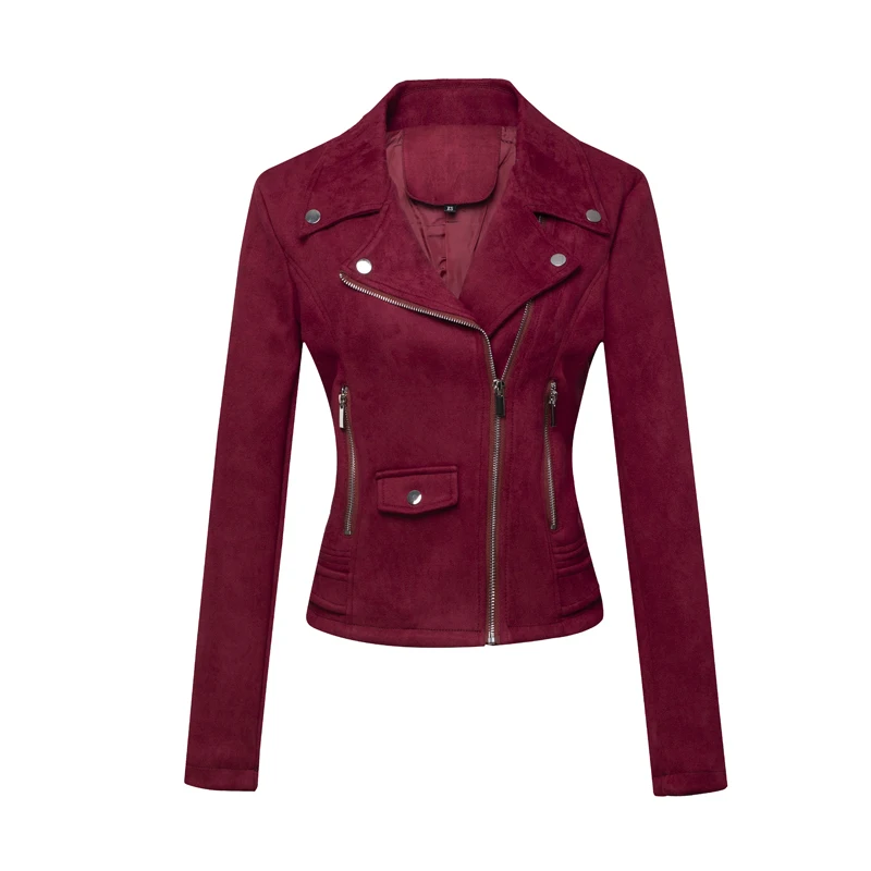 Women's Motorcycle Jacket Leather Short Slim Suede Jacket for Women