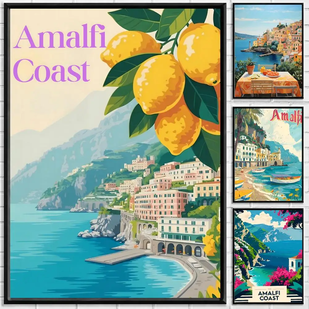 Landmark Mediterranean Sea View Poster Self Adhesive Waterproof PP Poster Coffee Shop Bar Wall Sticker Home Room Decor Wall Art