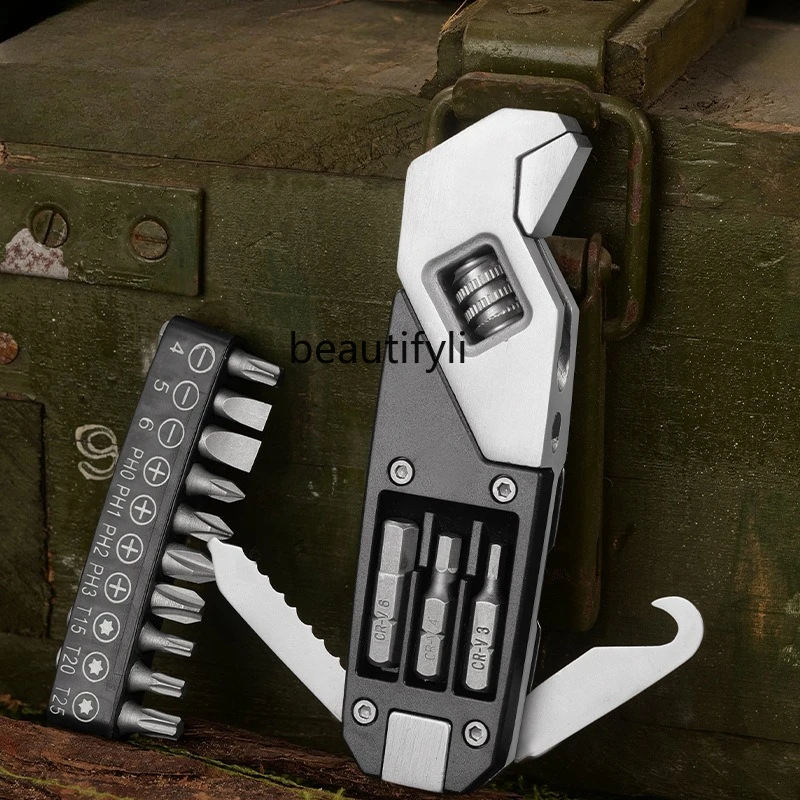 

Stainless steel adjustable wrench, portable tool with various screws, multi-function electrical wrench