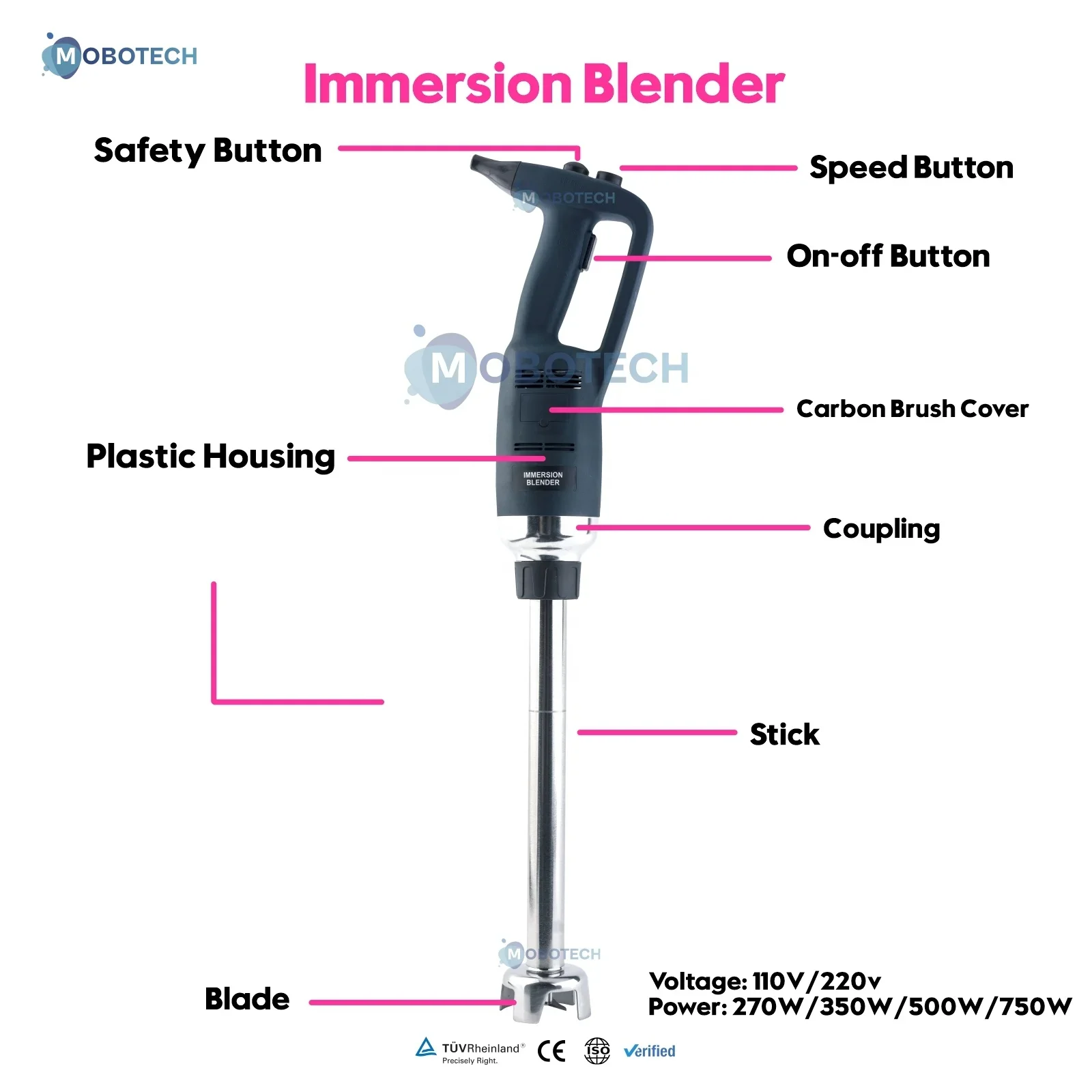 MOBOTECH Electric commercial immersion blender hand stick blender mixer cuisine immersion blender IB 350