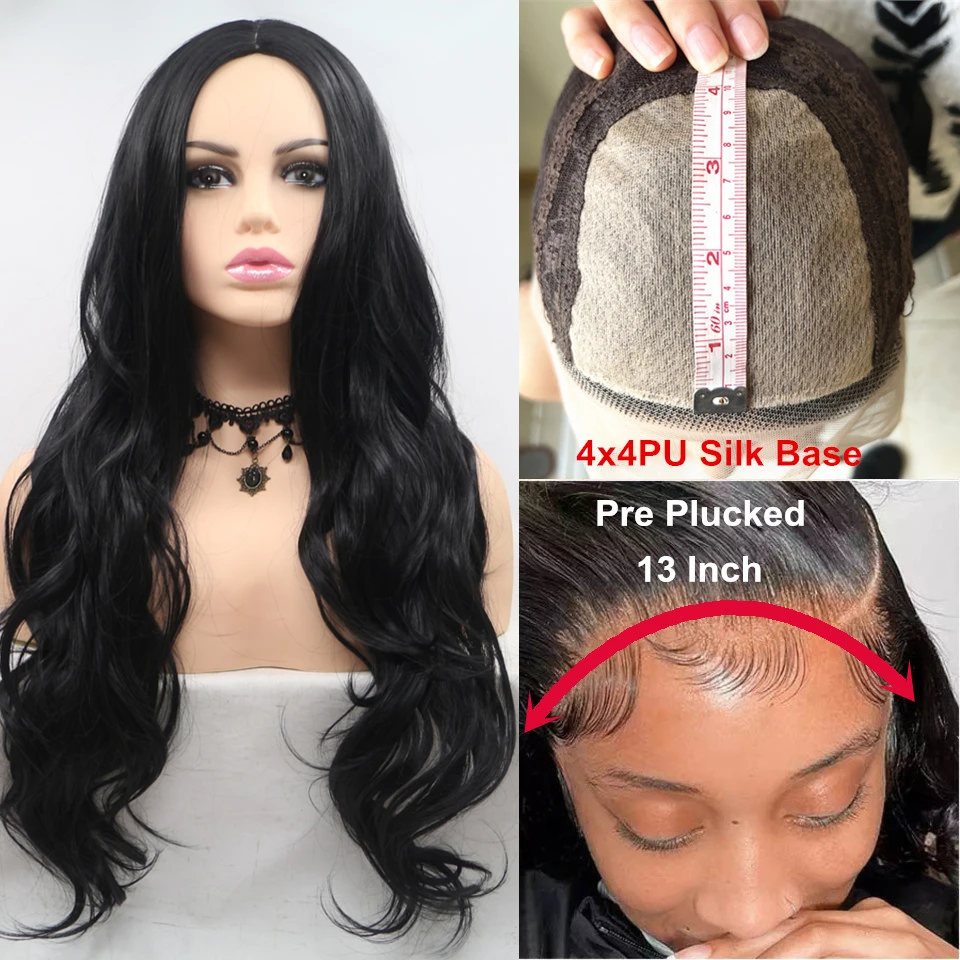 

Glueless Silk Base Real Scalp Wavy Synthetic Lace Front Wigs 26Inch Long Daily Wear Cosplay Synthetic Hair for Black Women