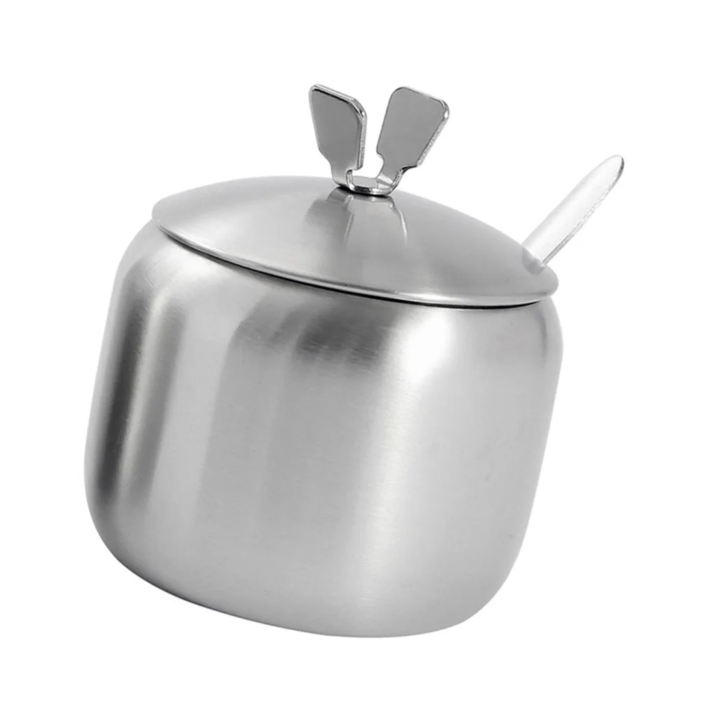 جرة توابل حديثة من الفولاذ المقاوم للصدأ 9.5 سم على شكل حرف V مقبض رفع لتخزين بهار المطبخ وعاء توابل أنيق