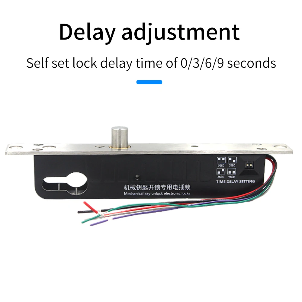 Fail Secure eletrônico Drop Bolt Lock, Deadbolt Lock, Controle de Acesso Porta, Chave Mecânica Cilindro, Time Delay, DC 12V, 24V