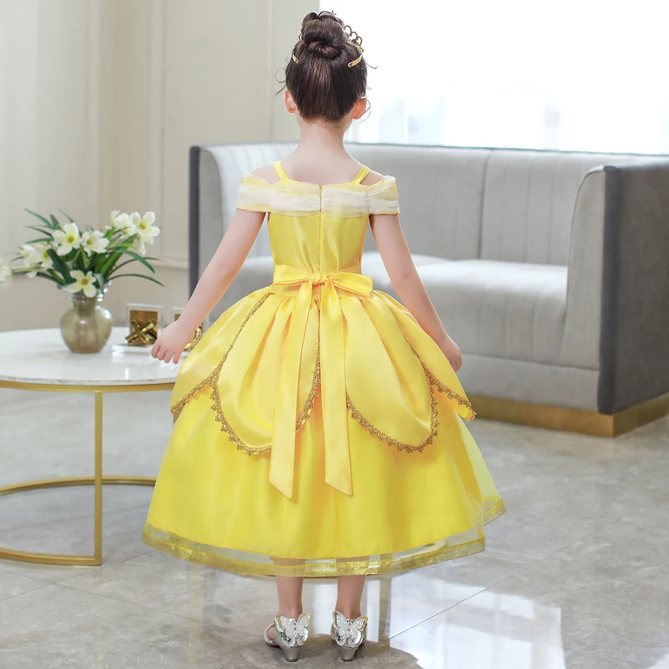 Vestido de princesa bella LED para Halloween, fiesta de cumpleaños de malla para traje de baile, Carnaval de Navidad, ropa en capas para niña