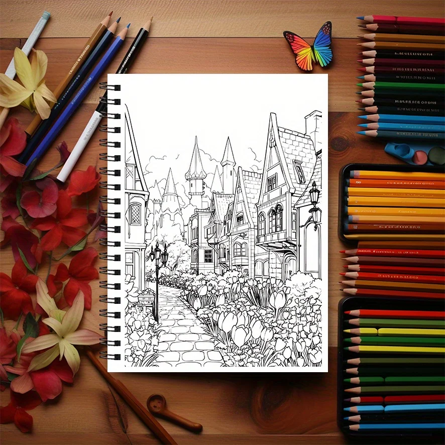 Retro City Coloring Book - 8.3×11.2 Inches, 22 Pages. Ideal for Vintage - themed Relaxation, Nostalgic Doodling, Holiday Gift