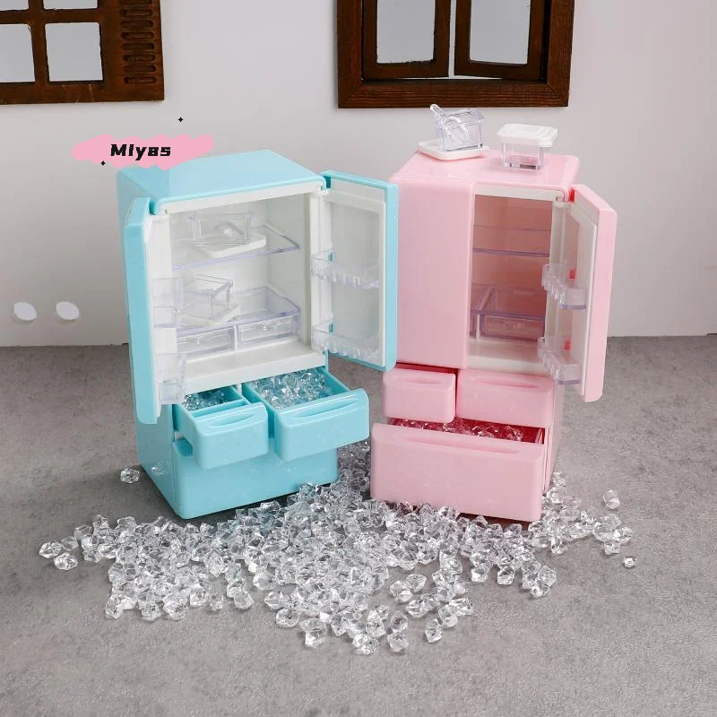 مجموعة مشهد المطبخ المصغرة للعب الطعام بمقياس 1/12، نموذج أثاث بيت الدمى، ثلاجة صغيرة كرتونية لألعاب بيت اللعب