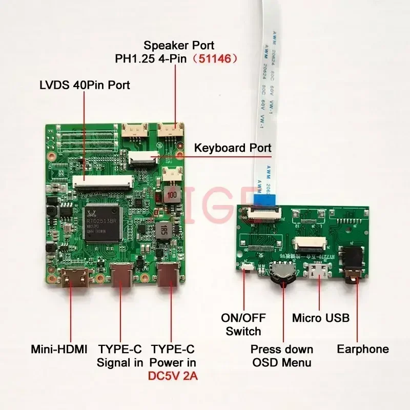 DIY Kit Controller Driver Board For N116BGE-L42/L41/L32/L31/L11 LVDS 40 Pin Mini-HDMI USB-C 1366x768 11.6