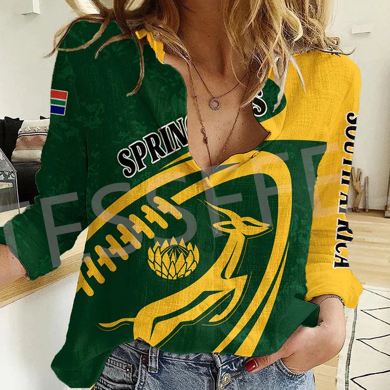 Custom Name Country South Africa Flowers Flag Tattoo Streetwear 3DPrint Harajuku Women Casual Button-Down Shirts Long Sleeves X1