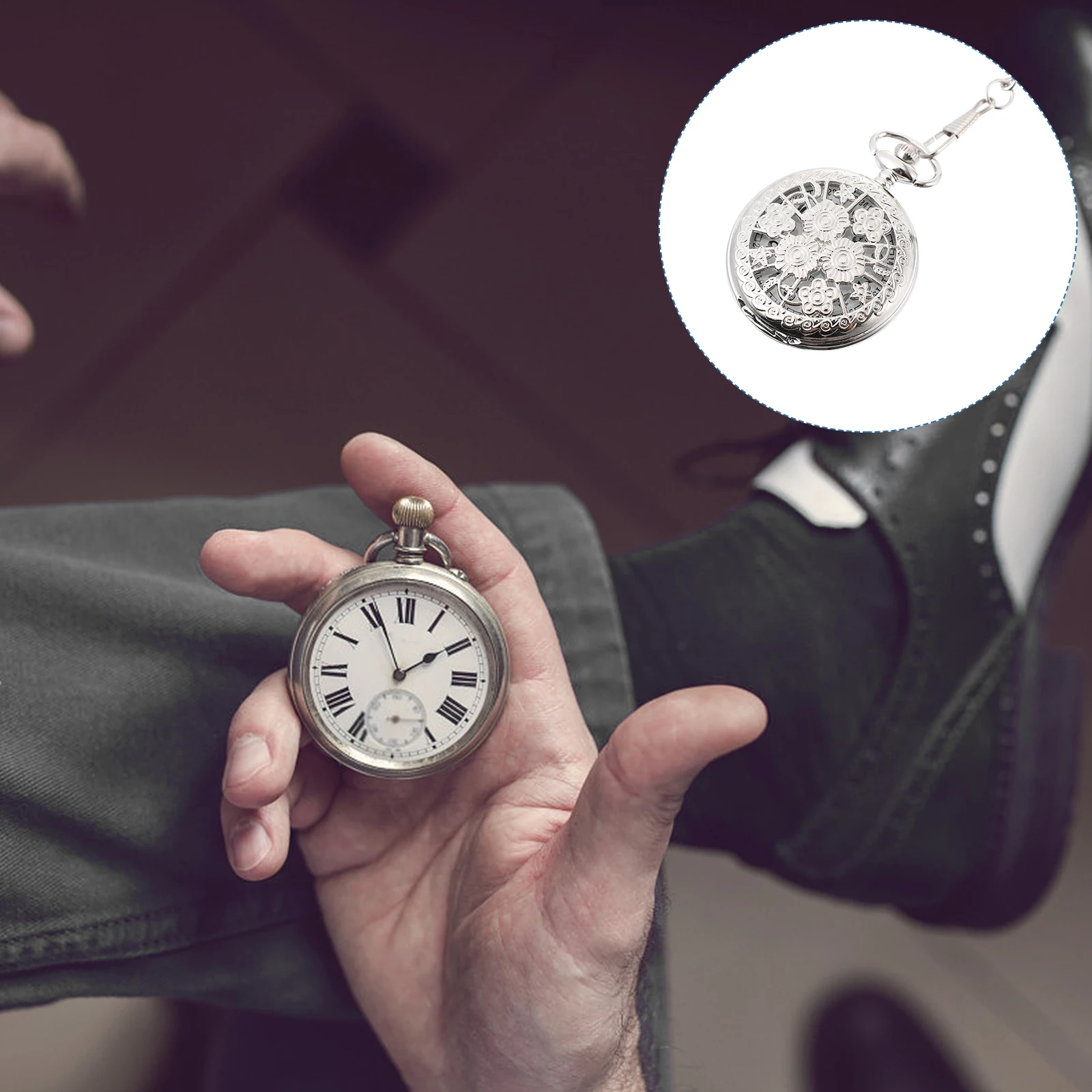 Relógio de bolso vintage oco relógio de bolso flor alívio quartzo liga de prata relógios masculinos presente leve design elegante