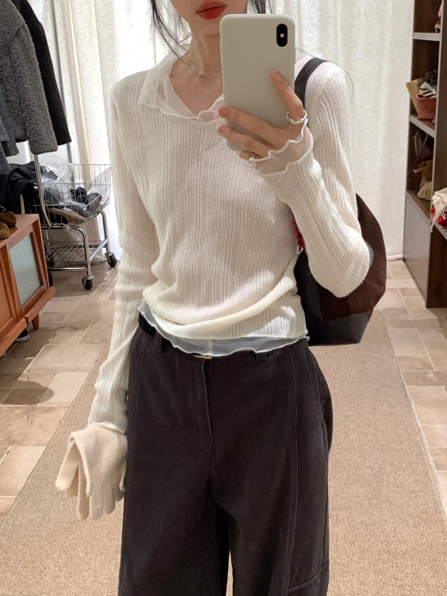 

Весна 2026: Женская мягкая вязаная базовая кофта из шерсти с кружевным воротником, универсальная, с длинным рукавом, комфортная, дышащая, цветная