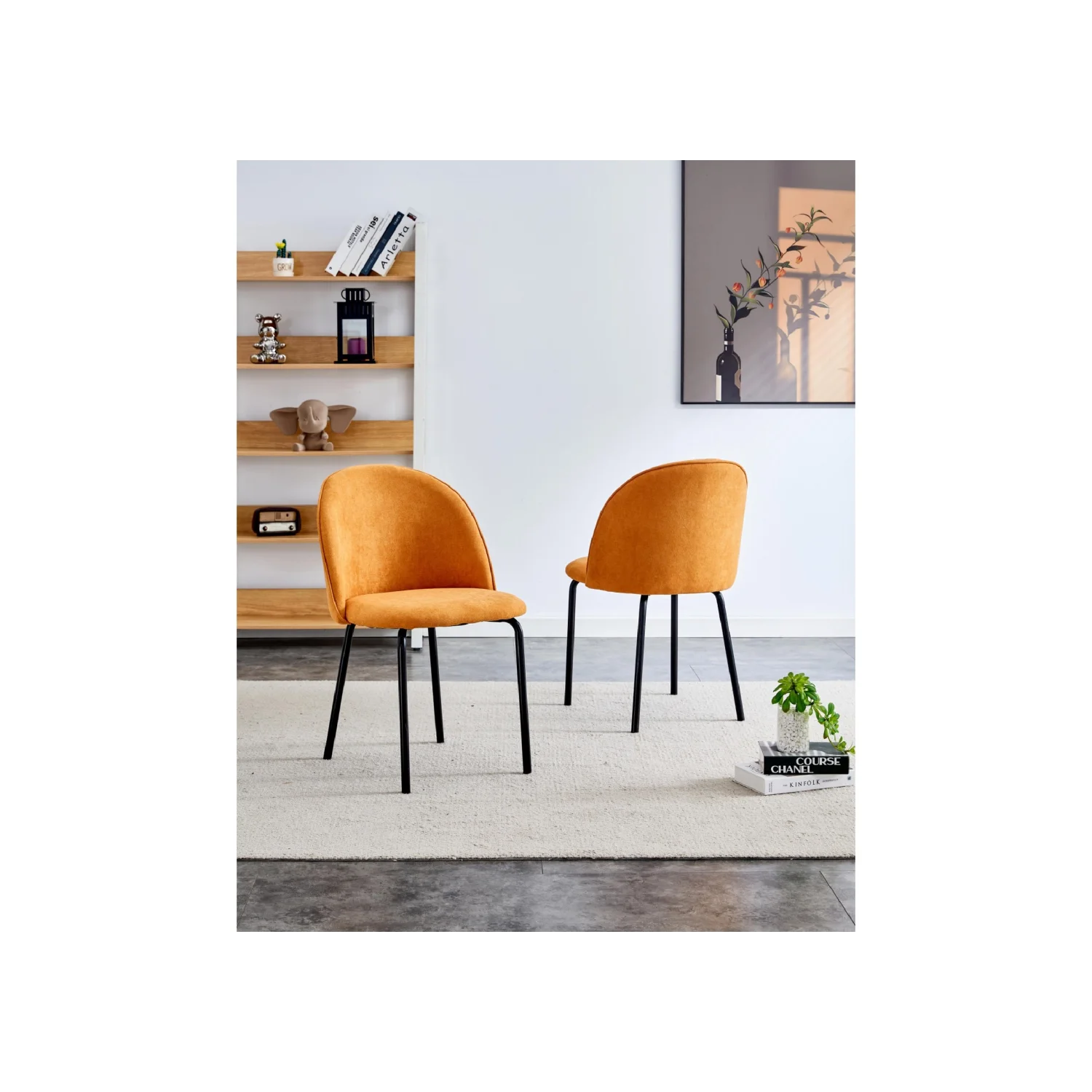 

orange Modern chair(set of 2 ) with iron tube legs, soft cushions and comfortable backrest, suitable for dining room, living roo