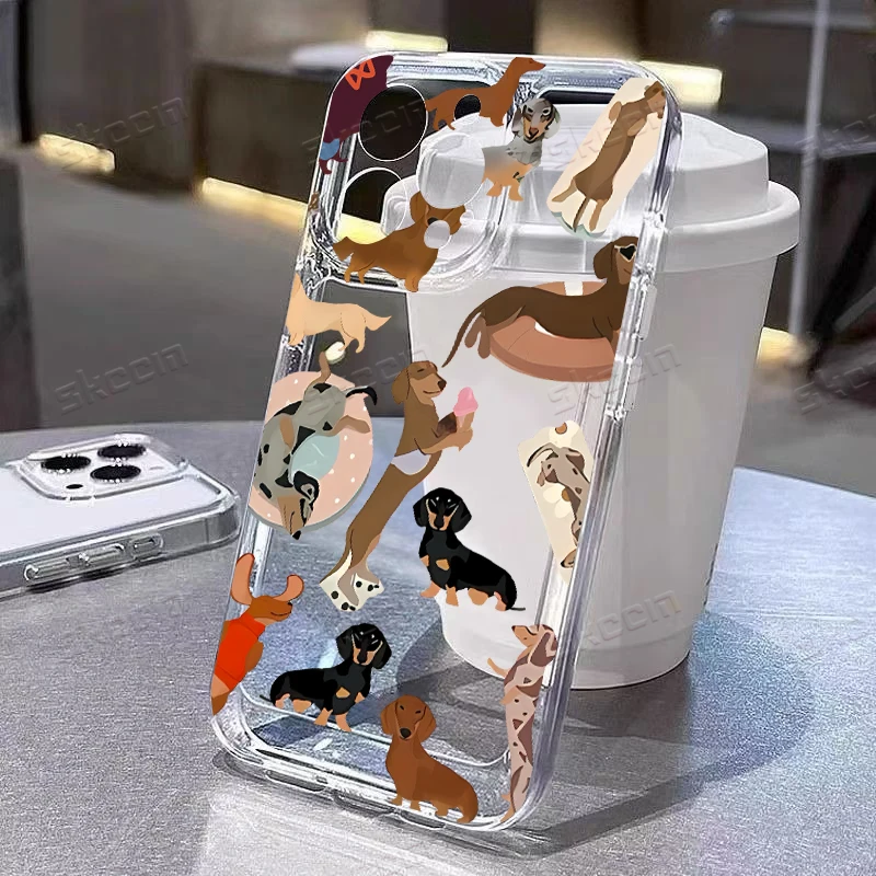 Прозрачный чехол для телефона с мультяшной таксой и бульдогом для iPhone 16 Pro Max 15 14 13 12 11 XS XR X Mini 7 8 Plus 16E противоударный чехол