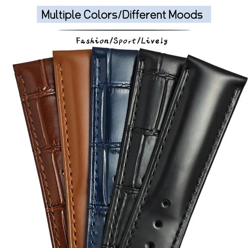 Imagen 2 del producto Correa De reloj De piel De becerro auténtica, 19mm, 20mm, 21mm y 22mm, para Omega De Ville Seamaster, patrón De cocodrilo, hebilla desplegable