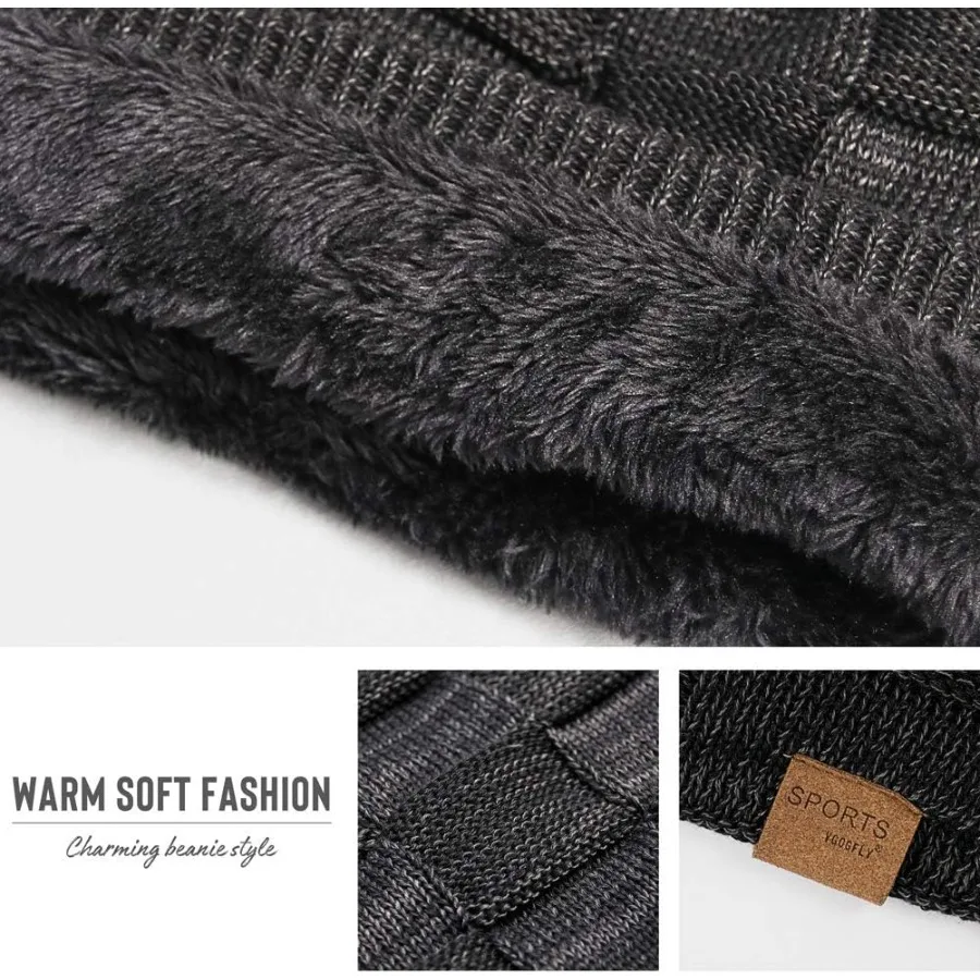 Vgogfly Slouchy Beanie for Men Winter Hats for Guys Cool Beanies Mens Lined Knit Warm Thick Skully Stocking Binie Hat