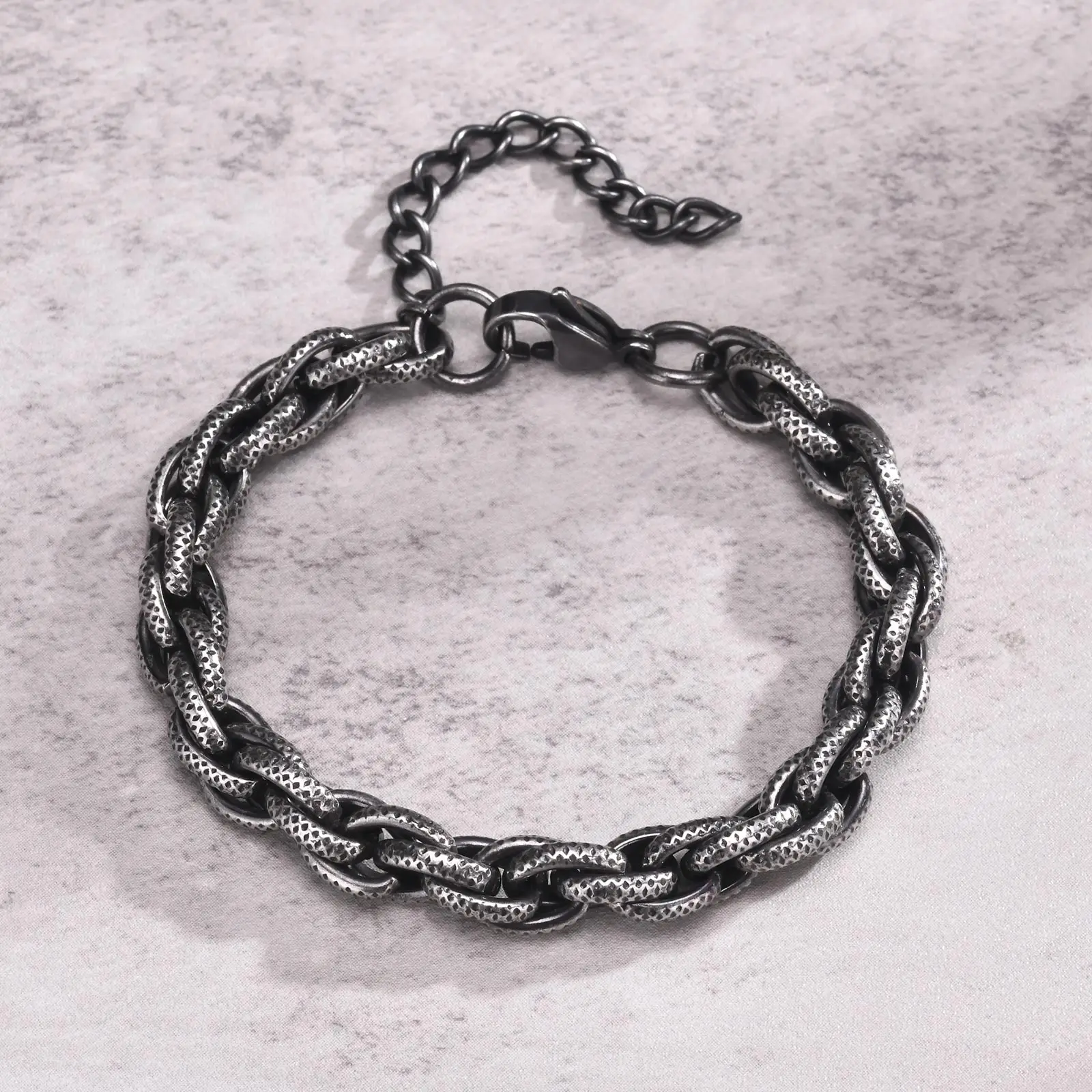 Vnox Hiphop 8mm Handmade Link Chain Bracelets for Men Teens Boys, Vintage Stainless Steel Interlocked Chain Punk Wristband image 6