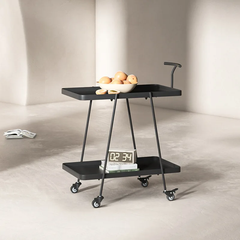 Simple shelf small coffee table minimalist double-layer wheeled trolley