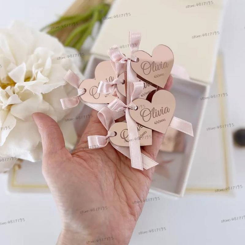 501/00pcs benutzer definierte Hochzeits feier Geschenke personal isierte Acryl Liebe Herz Tags benutzer definierte Name Baby Taufe Spiegel Gold Tag Dekoration