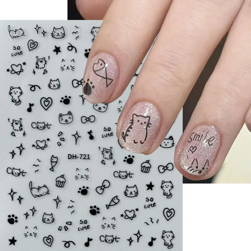 4 قطعة الكرتون لطيف القط مسمار الفن المتزلجون ثلاثية الأبعاد الكتابة على الجدران الكلب أرنب القلب ستار مسمار ملصق زهرة فراشة القوس مانيكير صائق