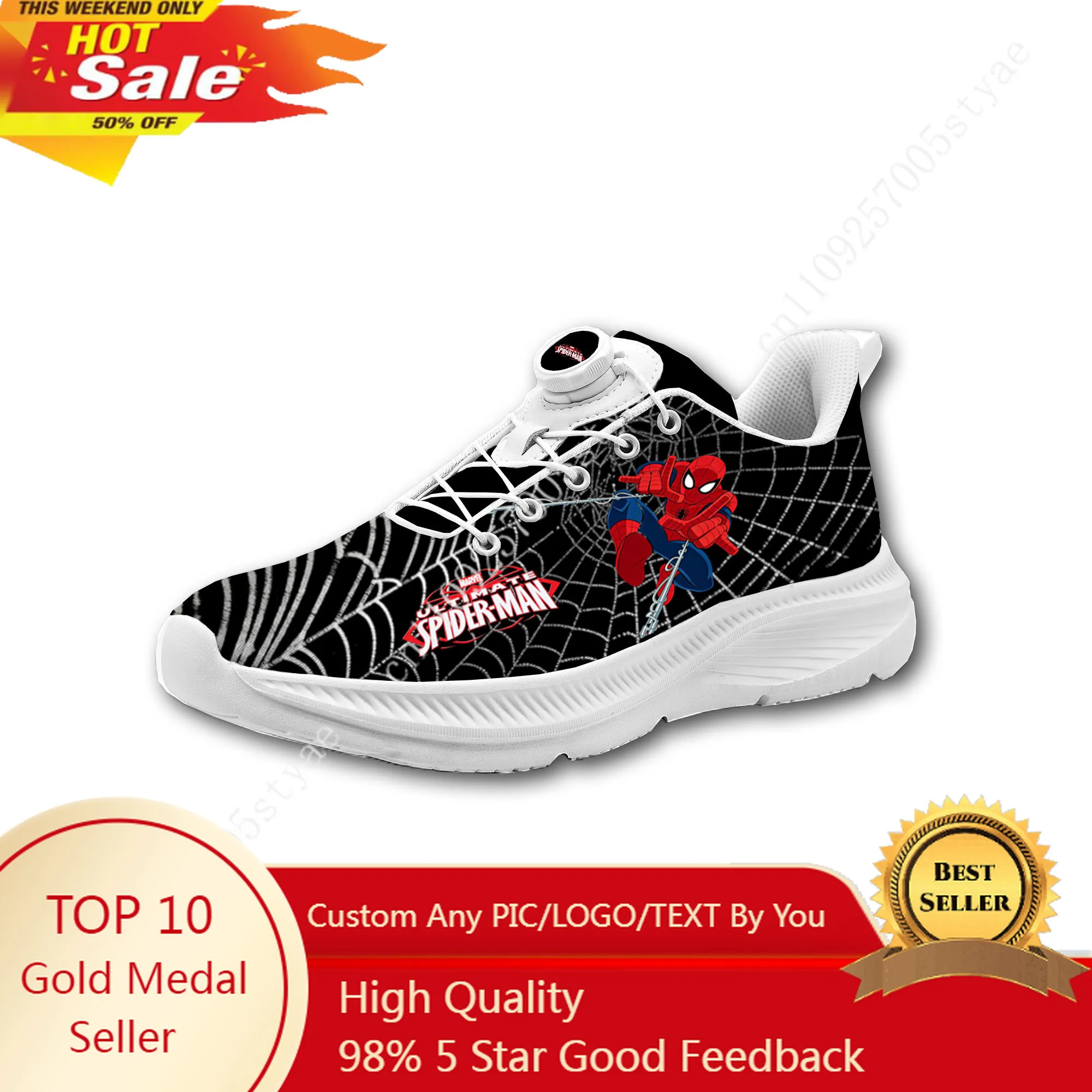

Marvel Spider-Man Avengers Mens Womens Casual Hiking Shoes Laceless Rotating Button Sports Shoes lightweight Custom Sneaker