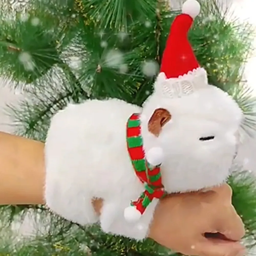 Christmas Hat Capybara Plush Slap Bracelet Wristband Clap Circle Toy Capybara Slap Snap Doll Toy Soft Cute