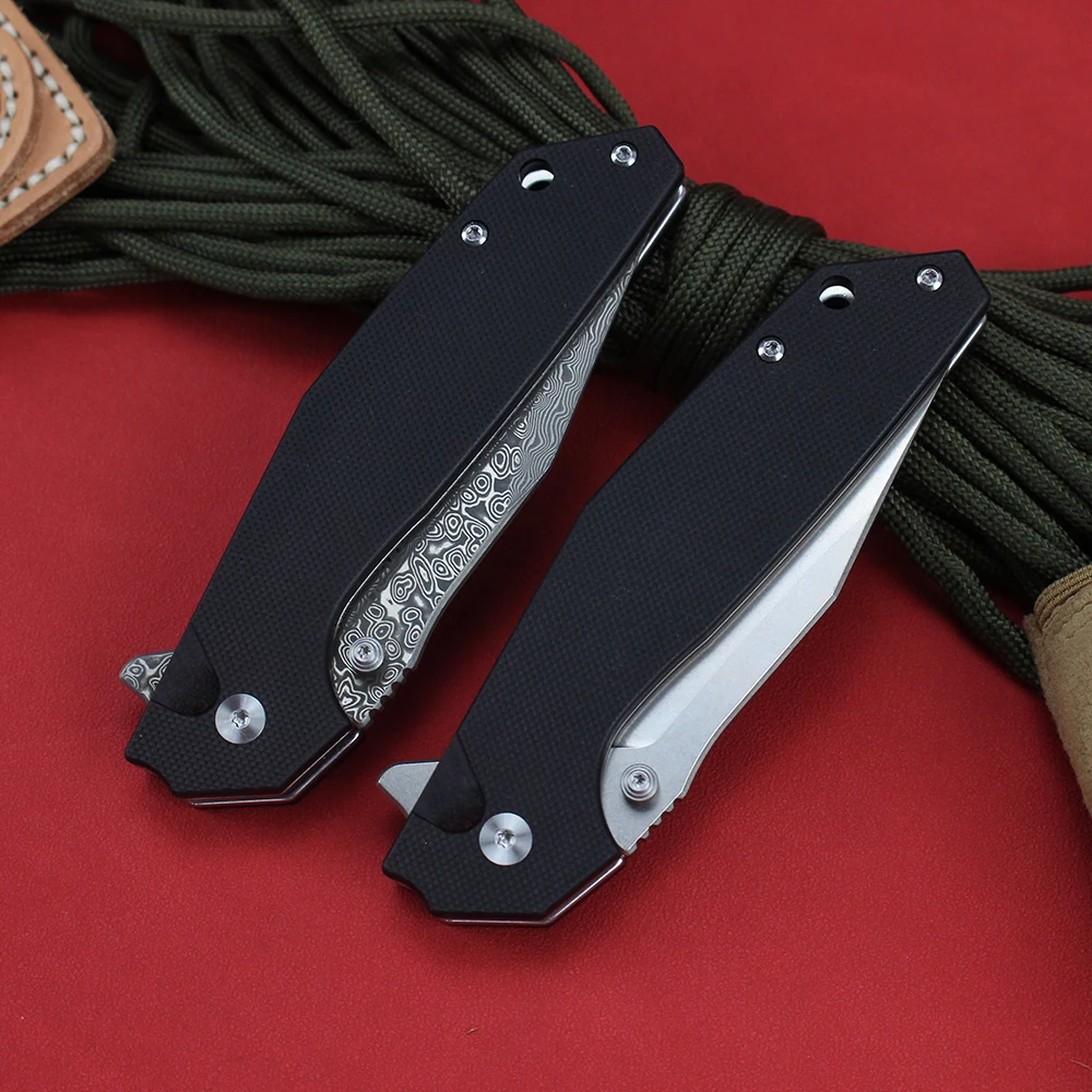 Outdoor Pocket Folding Knife D2/Damascus Blade Portable Military Tactical Tanto Knives G10 Handle Self-defense EDC Tool Knife